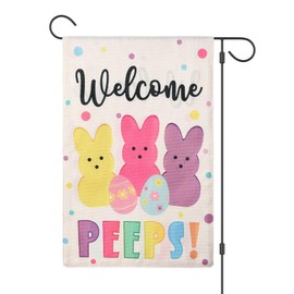 Welcome Peeps Easter Burlap Garden Flag 12x18 Inch, Two Sided Easter Garden Flag