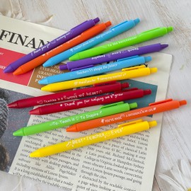 Jxueych 12pcs Cute Inspirational Quotes Ballpoint Pen Set for Teacher Appreciation Gifts, Comfortable Writing Black Ink 1.0 mm Medium Point for Back-to-School, Teacher Retirement