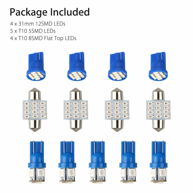 SHENKENUO 13Pcs Car Blue Light Interior LED Lights For Dome