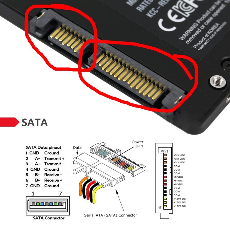 CY 3.5" 2.5inch SATA 22Pin 7+15 Male to SATA 22P