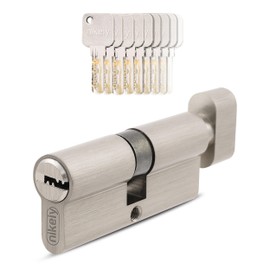 GERCAR Pro 1x Knob Cylinder 40/40 Set 1 Lock Cylinder with Knob Including 5 Keys - 80 mm Door Lock Cylinder Lock 1 Cylinder - Length: 80 mm, A:40 B:40 - Matt Brass Solid