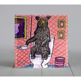 Black bear in the Bathroom Decor art tile coaster gift
