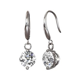 Cate & Chloe Veronica 18k White Gold Dangling Earrings with Crystals, Sparkling Round Cut Solitaire Silver Drop Earring Set Wedding Anniversary Jewelry - Hypoallergenic (White Gold)