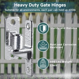 2 Pack Heavy Duty Gate Hinges, Wall Mount Gate Hinge Set with 5/8'', Capacity Up to 600lbs, One-Piece Weldless 304 Stainless Steel Heavy Duty Hinges, Gate Hinge for Farm Gates, Fence Hinges.