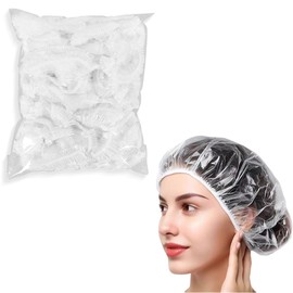 ZILZUFA Pack of 100 Disposable Shower Caps, 50 cm, Plastic Shower Cap, Hair Protection, Hair Cap for Salon, Spa, Travel, Hotel, Shower, Braids, Transparent