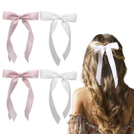 LSDWL 4Pcs Hair Bows for Women Girls,Silky Satin Bow Hair Clips,Simple & Fashion Accessories (Pink White)