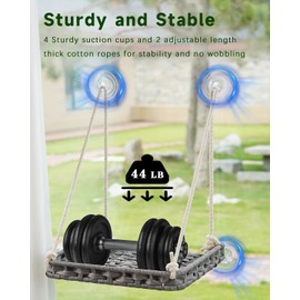 SETVSON Cat Window Perch, Cat Window Hammock Bed for Indoor Cats, Large Handwoven PE Rattan Window Seat, 4 Suction Cups, Double Sided Washable Cushion Bed, 2.3 Inch Fence Shelf, for Pet Kittens Gray