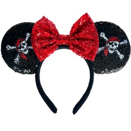 Tarocynn Mouse Ears Headband, Sequin Bow Headbands for Women Party Favors Cosplay Accessories (Pirate)