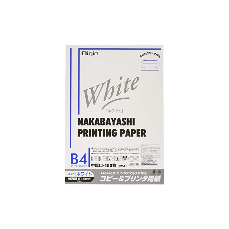 Nakabayashi Copy & Printer Paper, White Type, B4, 100 Sheets