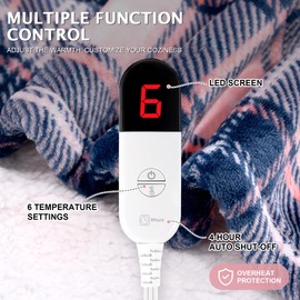 PTQ Electric Blanket Wearable Heated Shawl with Hood & Pockets – 6 Heat Settings, 4H Auto-Off, Flannel & Sherpa Reversible, Cozy Plaid Heated Throw Blanket for Home, Couch, or Gift, 40"x70", Pink