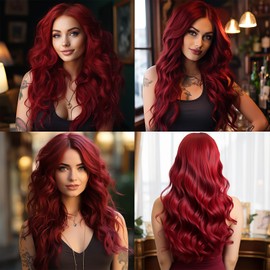 Leuik Synthetic Curly Wig|Deep Wave Frontal Wig|Wigs for Black Women&White Women (Wine Red)