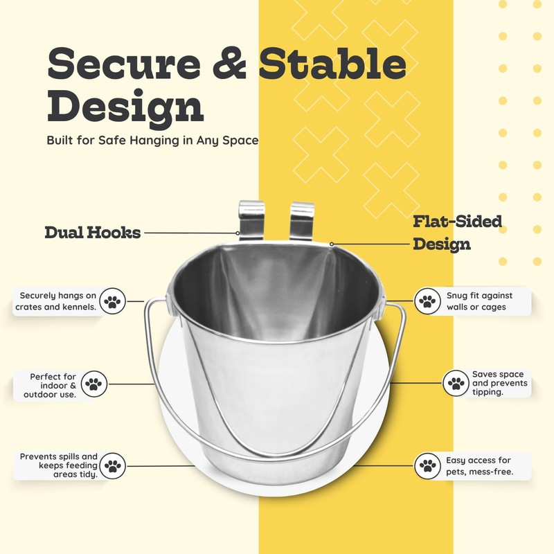 AASPIRE PETS 2 quart Stainless Steel Flat Sided Bucket with