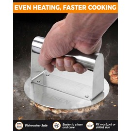 HULISEN Stainless Steel Burger Press, Burger Smasher for Griddle, 5.5 Inch Round Hamburger Grill Press for Flattening Hamburger Patty, Smashing Burger, Flat Top Grill Cooking Tool, Dishwasher Safe