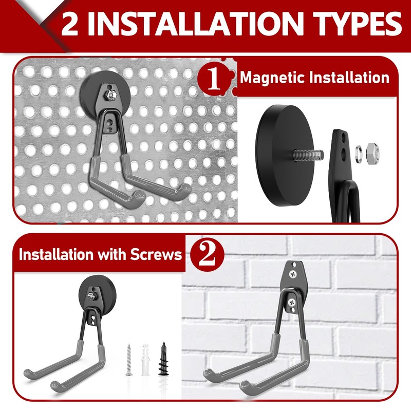 3-H Heavy Duty Magnet Garage Hooks 2 Pack, Extra Large