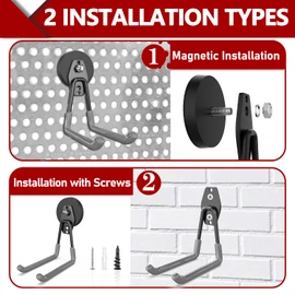 3-H Heavy Duty Magnet Garage Hooks 2 Pack, Extra Large Strong Magnetic Hooks for Hanging Cordless Power Drill, Utility Magnetic Tool Holder for Metal Cabinet, Steel Pegboard, Toolbox, Garage(Grey)