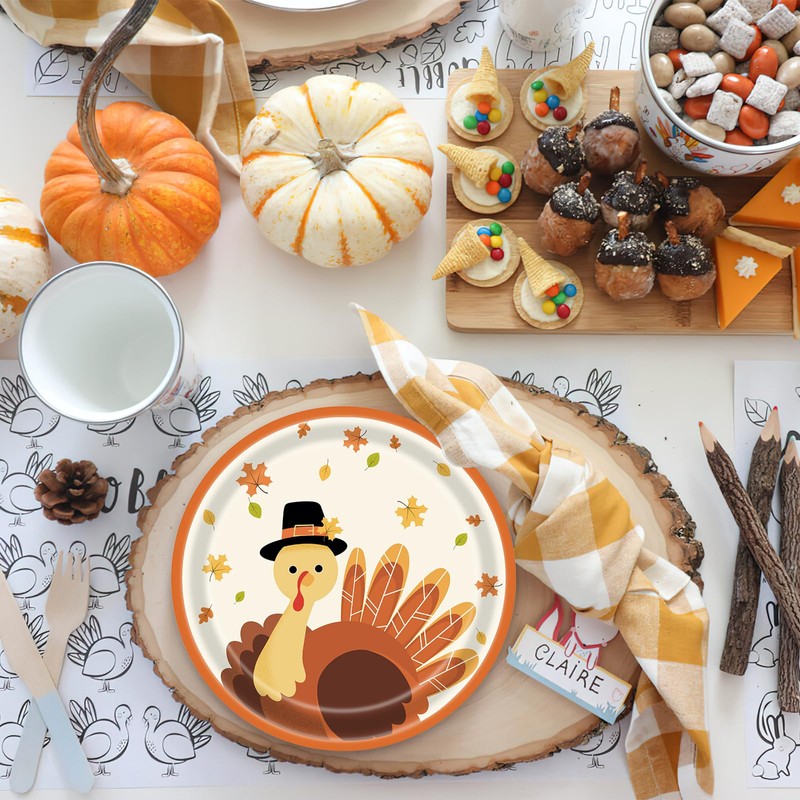 24 Pcs Thanksgiving Turkey Paper Plates Fall Theme Party Dessert