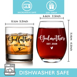 2026 Godparents Proposal Gift - Will You Be My Godparents Wine Glass - Godparent Gifts for Baptism, Catholic Godmother Godfather Mothers Day Fathers Day Christmas Birthday Present from Godchild