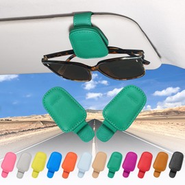 compuda 2 Packs Sunglasses Holder for Car Visor, Genuine Leather Car Sunglass Holder, Glasses Clip for Cars (2, Green)