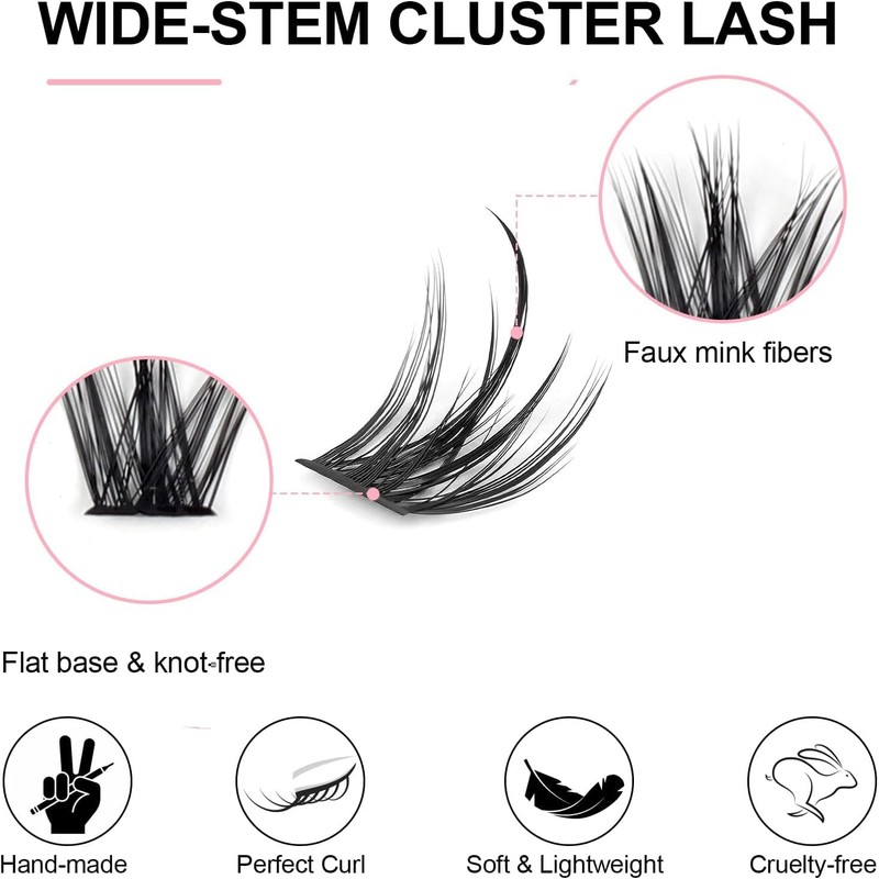 Cluster Lashes Individual Eyelashes, Wide Handle, D-Curl, DIY Single, Soft