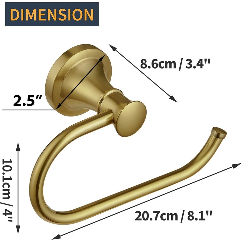 BESy Brushed Gold Toilet Tissue Paper Holder Brushed Gold Bathroom