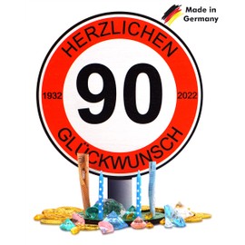 DARO Design - Traffic Sign 90 Years of Congratulations - 20 cm Large - Road Sign Birthday, Anniversary, Sign, Wooden