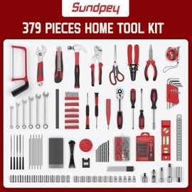 Sundpey 379 Pcs Portable Complete Home and Auto Tool Kit with Drawer Red
