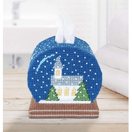 MARY MAXIM Plastic Canvas Tissue Box Kit 5"-Snowglobe Church (7 Count), Multicolor