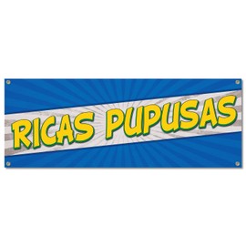 Ricas Pupusas | 18" X 48" Banner | Outdoor Vinyl Sign with Grommets | Cheese Pork Refried Beans Advertising Displays | Made in The USA