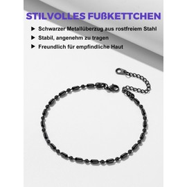 Richsteel Anklet Women's Anklets Jewellery Stainless Steel Gold/Black/Silver Petite Summer Foot Chain 22 cm + 5 cm Extension Chain Adjustable Size Chain, Stainless Steel