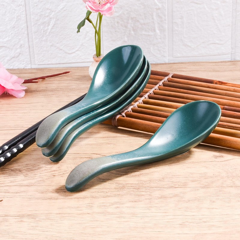 BOSILI 4 Piece Japanese Ceramic Soup Spoons Set for Ramen