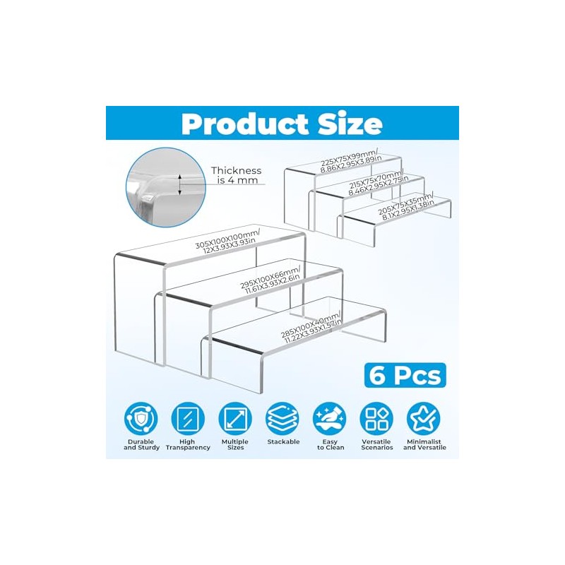 Pack of 4 Kitchen Organiser Shelves, Transparent Kitchen Cabinet Organiser,