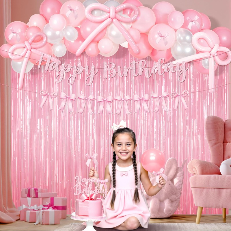 Kriyokiaa pink bow coquette birthday decorations