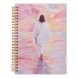 IAFQWDS Jesus Christian Spiral Notebook Journal 5.5x8.3, Jesus Walking on the Water Pink Bible Journaling Notebooks for Note Taking, Christian Gifts for Women, Religious Scripture Journal