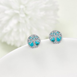 WINNICACA Yoga Lotus/Tree of Life/Sea Turtle/Butterfly/Celtic Knot/Elephant Stud Earrings Moonstone Earrings Jewelry Gifts for Women Birthday (8-Tree of Lift-Turquoise)