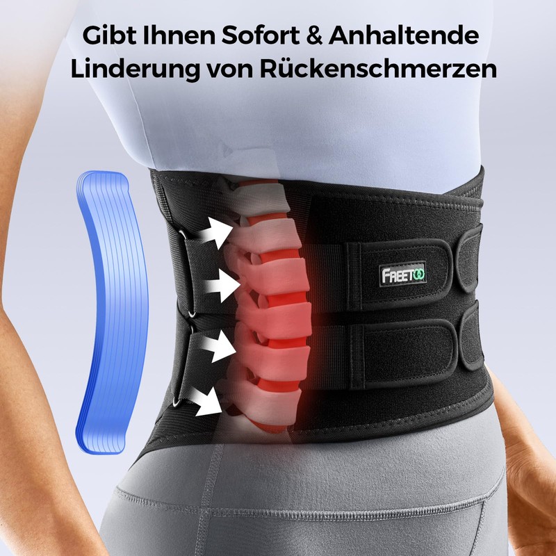 FREETOO Back Support Belt with 7 Metal Supports, Comfortable Back