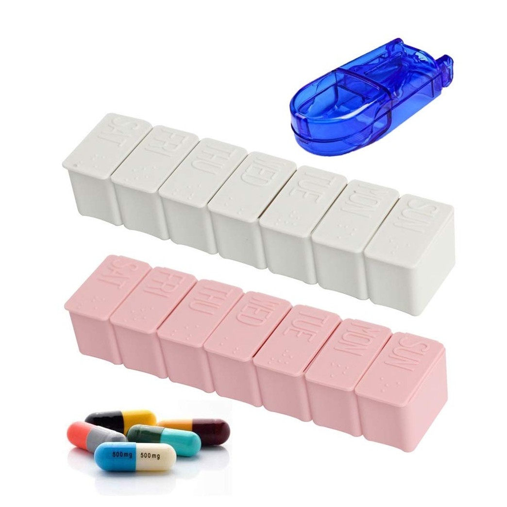 Vamotto 3 Pcs Weekly Pill Organizer and Pill Splitter Cutter, 7 Day Pill Box Travel Portable Pill Case Container for Pills,Vitamin, Fish Oil and Supplements