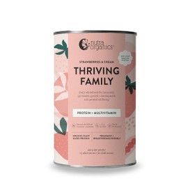 Nutra Organics Thriving Family Protein Strawberries & Cream 450g | Family-Friendly Wholefood Multivitamin | Healthy Gut & Easy Digestion (15 Serves)