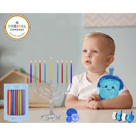 The Dreidel Company Deluxe Tapered Hanukkah Menorah Candles for All 8 Nights of Chanukah (Muted Rainbow)