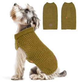 KYEESE Dog Sweater Comfy Dogs Clothes with Leash Hole Small Dog Sweater with Reflective Yarn Warm Pet Clothes for Small Dogs Male Stretchy Pet Coats, Brown, S
