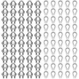 Demissle 100 Pcs 1/8'' Wire Cable Clamps Kit M3 Rope Clip Braided Kit Metal Stainless Steel Thimbles for 1/8" Diameter Wire Rigging Tent Rope Guard Railing System
