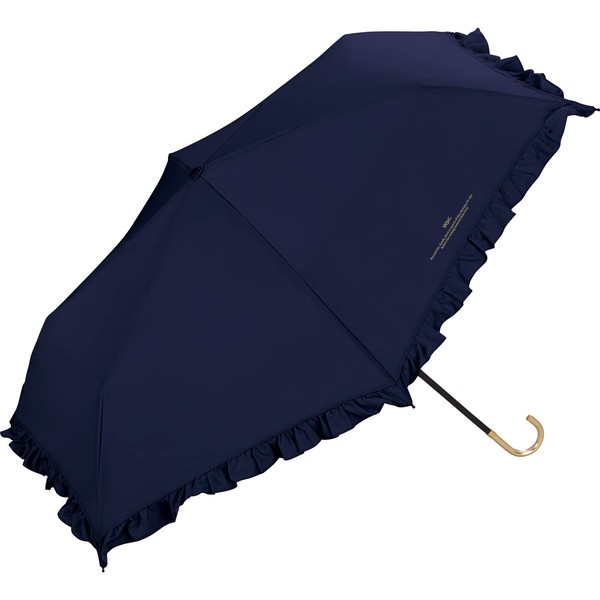 Wpc. 6181-212-002 Women's Rain Umbrella, Folding Umbrella, Feminine Frill, Mini, Navy, 19.7 inches (50 cm), For Both Rain or Shine, Adult Cute, Classical, Gold Handle, Stylish, Cute, Mother's Day