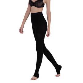 AMZAM® Medical Compression Pantyhose for Women Men, 15-20 mmHg Graduated Compression Tights, Opaque Toeless Compression Stockings Waist High Support Tights for Edema, Varicose Veins, DVT,Black S