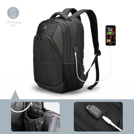 Swissdigital Design Travel Laptop Backpack, College Laptops Backpack with USB Charging Port for Men and Women Fits 16 Inch Notebook, Black | ANDWIL