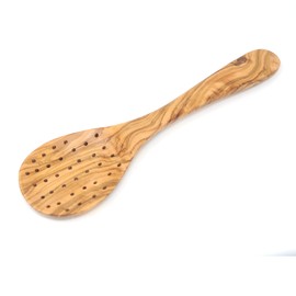 BeldiNest Olive Wood Strainer Spoon for Cooking, Slotted Spoons, Handmade Colander Spoons, Wooden Skimmer Spoons Great for Grill, and Stirring - Olive Wood Long Spatula 12-inch (Oval Mouth)