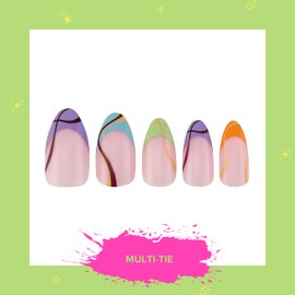 PaintLab Press On Nails - 24 Piece Fake Nails with Glue, Nail File, Prep Pad & Cuticle Stick | Non Toxic & Cruelty Free | Long Lasting & Complete Glue On Nails for Women & Girls (Multi Tie Almond)