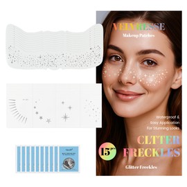 15pcs Silver Face Glitter for Women Kids,10pcs Makeup Removal Wipes,Sparkle Freckles Temporary Face Tattoos,Freckle Makeup,Glitter Tattoos,Singer Festival Rave Accessories, Cosplay, Halloween