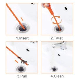 Paquete de 3 herramientas para eliminar obstrucciones de drenaje, herramienta de limpieza de drenaje de pelo de serpiente, herramienta de limpieza de drenaje de cabello Wisekoti de 20 pulgadas para bañeras, duchas, fregadero de cocina, 3 pares de guantes