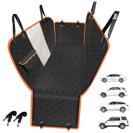 YQSZWJ 600D Waterproof Dog Car Seat Cover - Heavy Duty Scratch Proof Pet Hammock for Back Seat w/Mesh Window, Storage Bag & Seat Belt, Non-Slip for SUV/Truck/Sedan