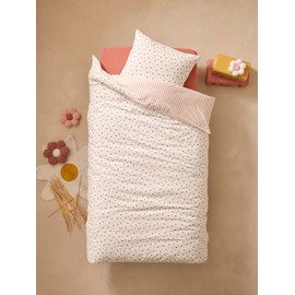 VERTBAUDET Children's Bedding Set Flowers & Stripes with Recycled Cotton Pink Printed 140 x 200 cm 50 x 75 cm