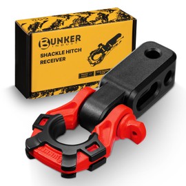 BUNKER INDUST Shackle Hitch Receiver 3/4" D Ring Shackle w/Trailer Hitch-Fits 2" Receivers,Offroad Recovery Towing Accessories for Trucks, Jeep, Pickup,Red
